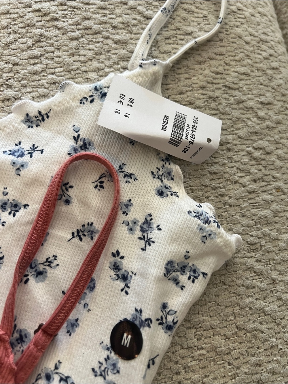 Hollister White Floral & Rust Ribbed Lettuce-Edge Camisole Set - Picture 2 of 6